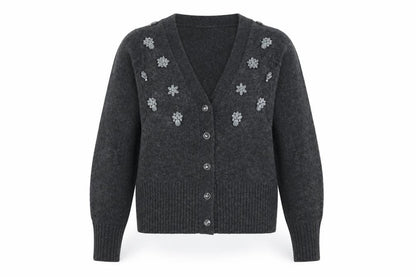 Marks and Spencer Women’s Grey Wool Jewel Embellished Cardigan XS