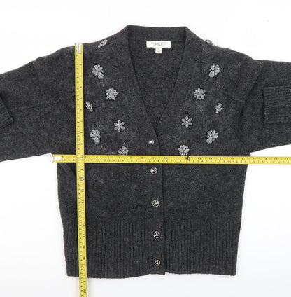 Marks and Spencer Women’s Grey Wool Jewel Embellished Cardigan XS