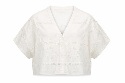 Marks & Spencer Women Ivory Cotton Cropped Lace Blouse Size 10