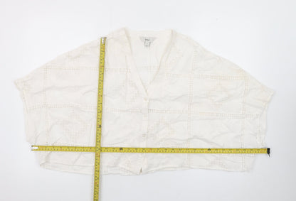 Marks and Spencer Women Ivory Cotton Cropped Lace Blouse Size 10