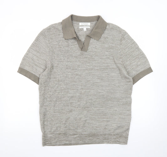 Marks and Spencer Autograph Men's Grey L Cotton Knit Polo Shirt