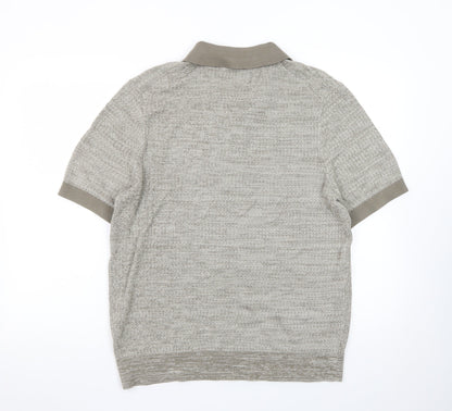 Marks and Spencer Autograph Men's Grey L Cotton Knit Polo Shirt