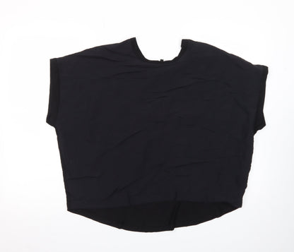NEXT Women Black Size 12 Basic Short Sleeve Modal Blouse