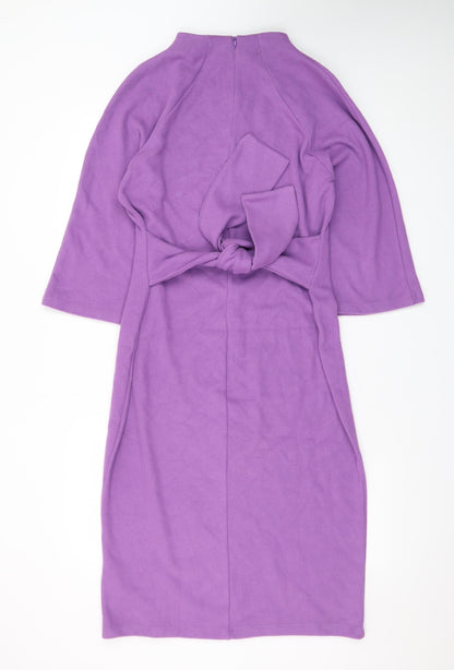 Marks and Spencer Women's Purple Knit Bodycon Belted Dress Size 14