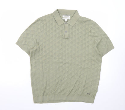 Marks and Spencer Autograph Green Cotton Argyle Polo Shirt L Regular Fit