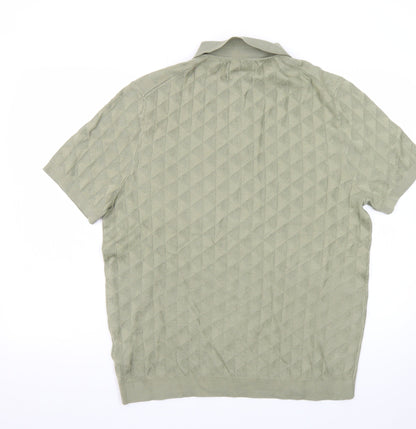 Marks and Spencer Autograph Green Cotton Argyle Polo Shirt L Regular Fit