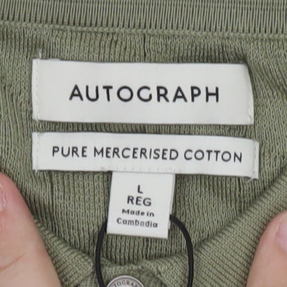 Marks and Spencer Autograph Green Cotton Argyle Polo Shirt L Regular Fit