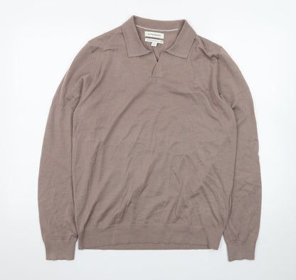 Marks and Spencer Autograph Men's Beige Merino Wool Long Sleeve Polo M
