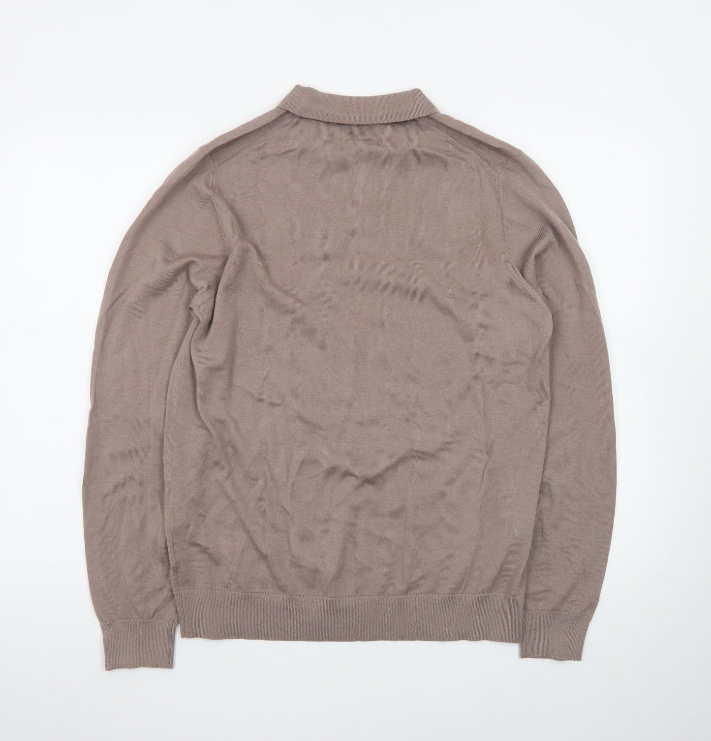 Marks and Spencer Autograph Men's Beige Merino Wool Long Sleeve Polo M
