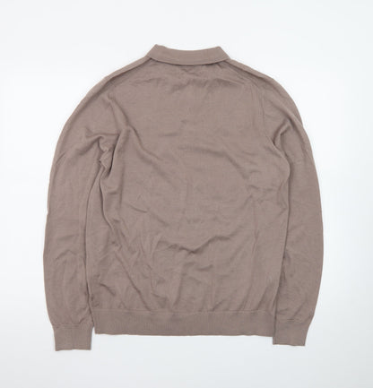 Marks and Spencer Autograph Men's Beige Merino Wool Long Sleeve Polo M