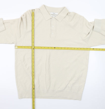 Marks and Spencer Men's Beige Collared Pullover Jumper XL Cotton Modal