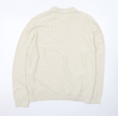 Marks and Spencer Men's Beige Collared Pullover Jumper XL Cotton Modal