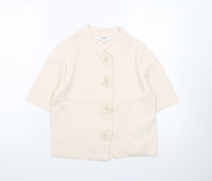 Marks and Spencer Women's Beige Collared Short Sleeve Cardigan Small