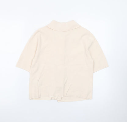 Marks and Spencer Women's Beige Collared Short Sleeve Cardigan Small