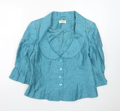Kaliko Women's Blue Dupion Silk Shawl Collar Suit Jacket Size 14