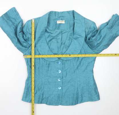 Kaliko Women's Blue Dupion Silk Shawl Collar Suit Jacket Size 14
