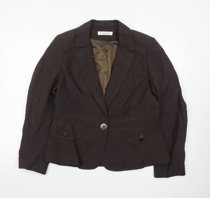 Planet Womens Brown Linen Viscose Blazer UK 14 Single-Breasted Jacket