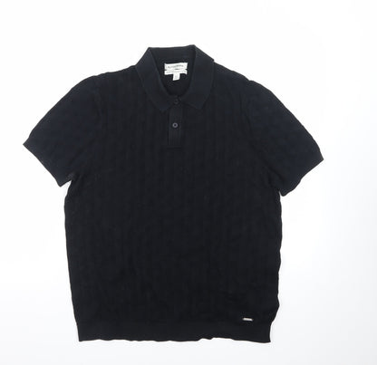 Marks and Spencer Autograph Men's Black L Collared Cotton Knit Jumper