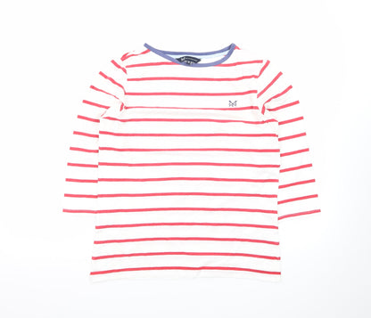 Crew Clothing Company Women's White Striped 3/4 Sleeve Cotton T-Shirt Size 10