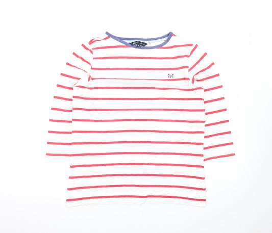 Crew Clothing Company Women's White Striped 3/4 Sleeve Cotton T-Shirt Size 10