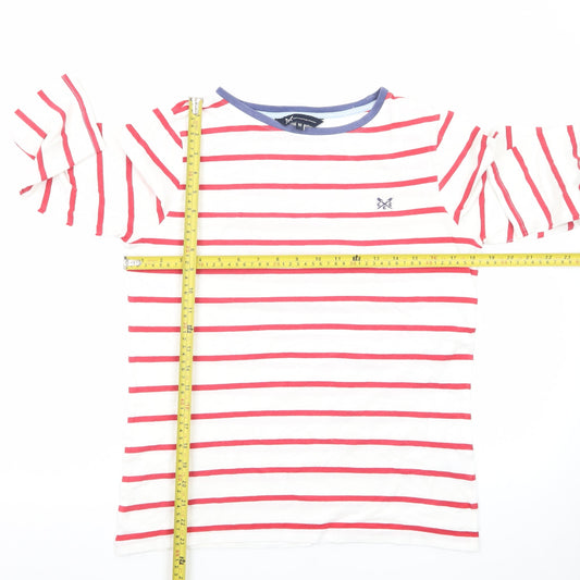 Crew Clothing Company Women's White Striped 3/4 Sleeve Cotton T-Shirt Size 10