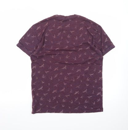 Next Men's Burgundy Bird Print Relaxed Fit T-Shirt Size M