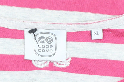 Cape Cove Womens Pink Striped Cotton Wrap Long Sleeve Top XL
