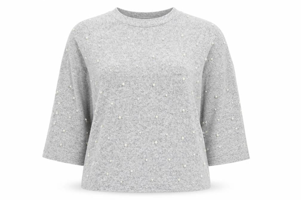 Zara Women Grey Beaded Knit Pullover Jumper Size M