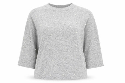 Zara Women Grey Beaded Knit Pullover Jumper Size M