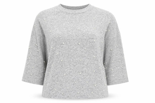 Zara Women Grey Beaded Knit Pullover Jumper Size M