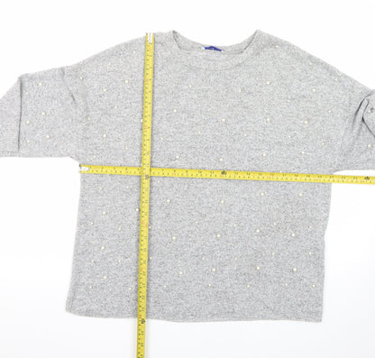 Zara Women Grey Beaded Knit Pullover Jumper Size M