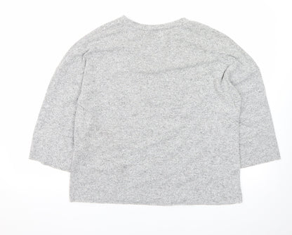 Zara Women Grey Beaded Knit Pullover Jumper Size M
