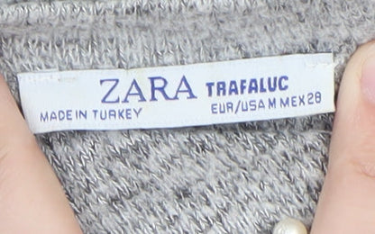 Zara Women Grey Beaded Knit Pullover Jumper Size M