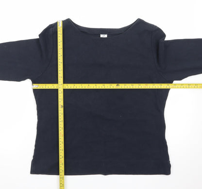 Peruvian Connection Womens Navy Blue L Pullover Boat Neck Cotton Jumper