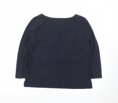 Peruvian Connection Womens Navy Blue L Pullover Boat Neck Cotton Jumper