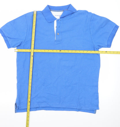 Tyrwhitt Men's Blue Cotton Short Sleeve Polo Shirt M