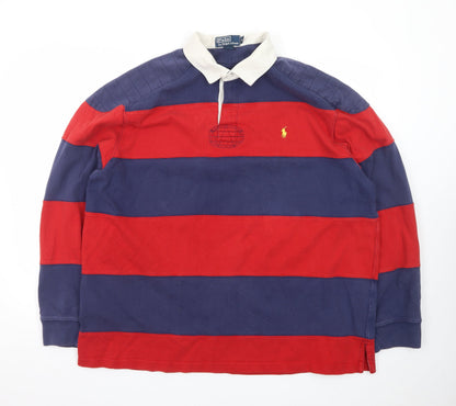 Ralph Lauren Men's XL Red Navy Striped Long Sleeve Rugby Polo Shirt