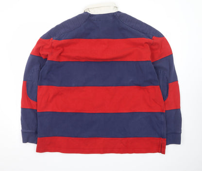 Ralph Lauren Men's XL Red Navy Striped Long Sleeve Rugby Polo Shirt
