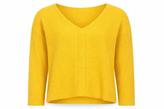 Stradivarius Women Yellow V-Neck Ribbed Knit Jumper Size 8