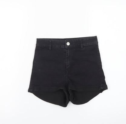 H&M Divided Women’s Black High Rise Denim Hot Pants Shorts Size 8