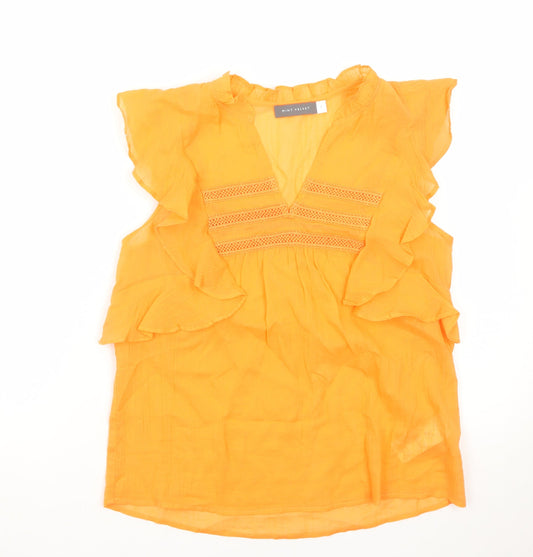 Mint Velvet Women's Orange Ruffle Cotton Tunic Blouse Size 6