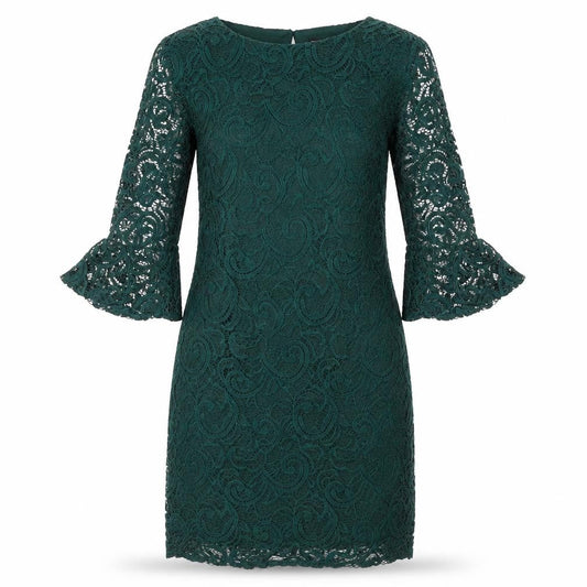 Front view of Dorothy Perkins Women’s Green Lace Sheath Dress, size UK 8