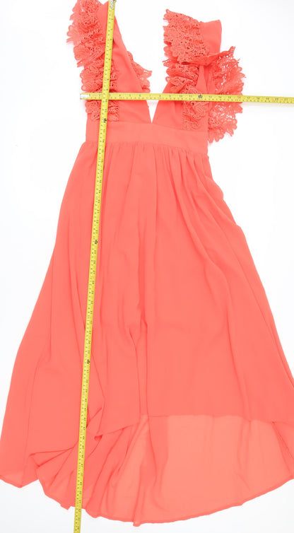 Dainty Women’s Orange Fit & Flare Lace Cocktail Dress Size S