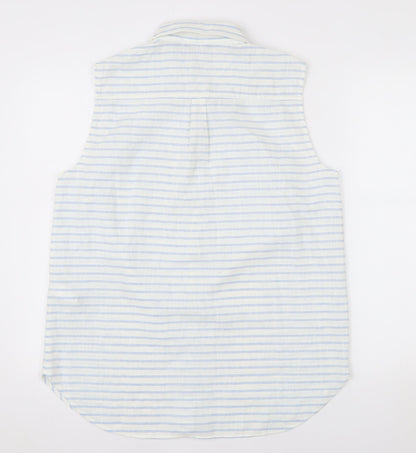 Rohan Womens White Blue Striped Linen Blend Sleeveless Button-Up Shirt Size 14