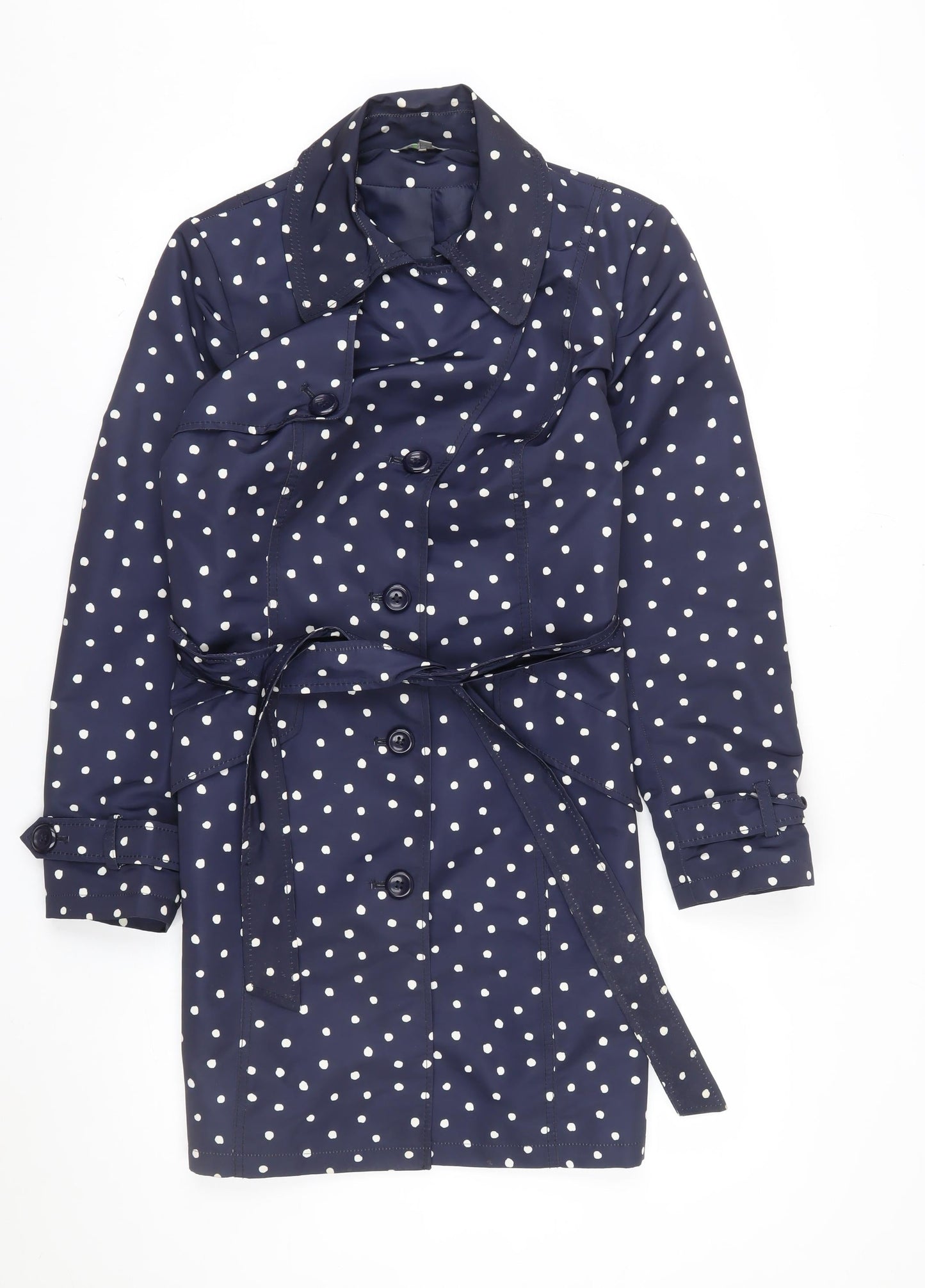 Marks and Spencer Women's Blue Polka Dot Trench Coat Size 14
