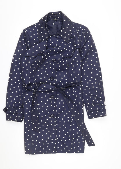 Marks and Spencer Women's Blue Polka Dot Trench Coat Size 14