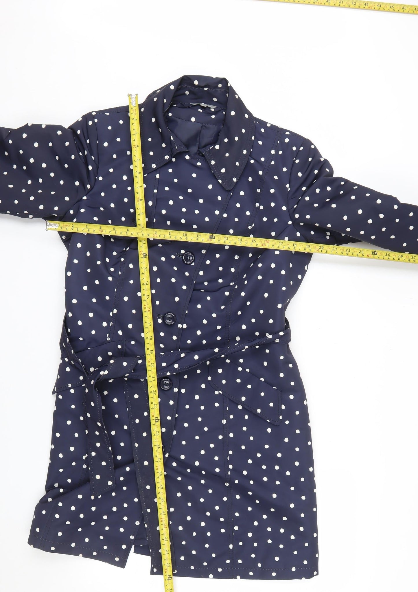 Marks and Spencer Women's Blue Polka Dot Trench Coat Size 14