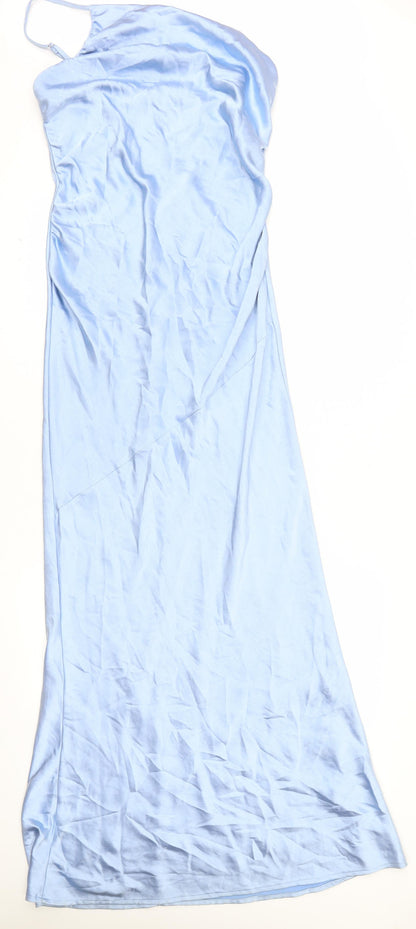 Boohoo Women’s Blue Satin Cowl Neck Long Slip Dress Size 10