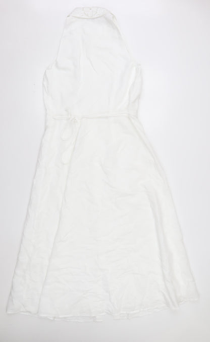Marks and Spencer Women’s White Linen Cotton Embroidered Shirt Dress Size 12 Tall