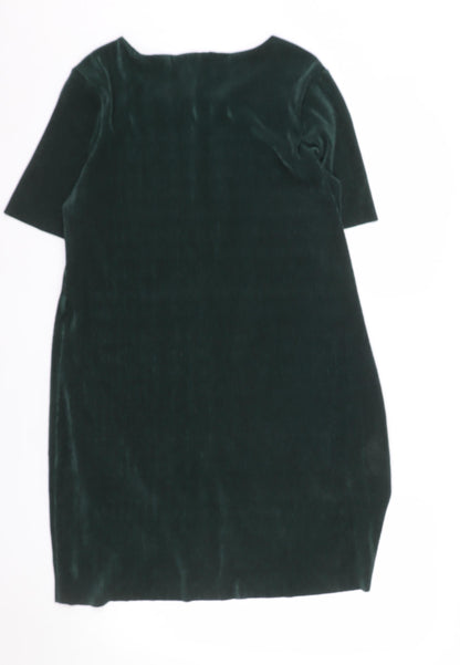 New Look Women Green Size 10 Velvet Shift Belted Dress